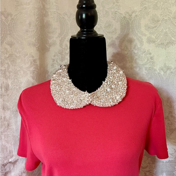 Ladies Detachable False Collar with Rhinestones and Faux Pearls - Picture 2 of 9